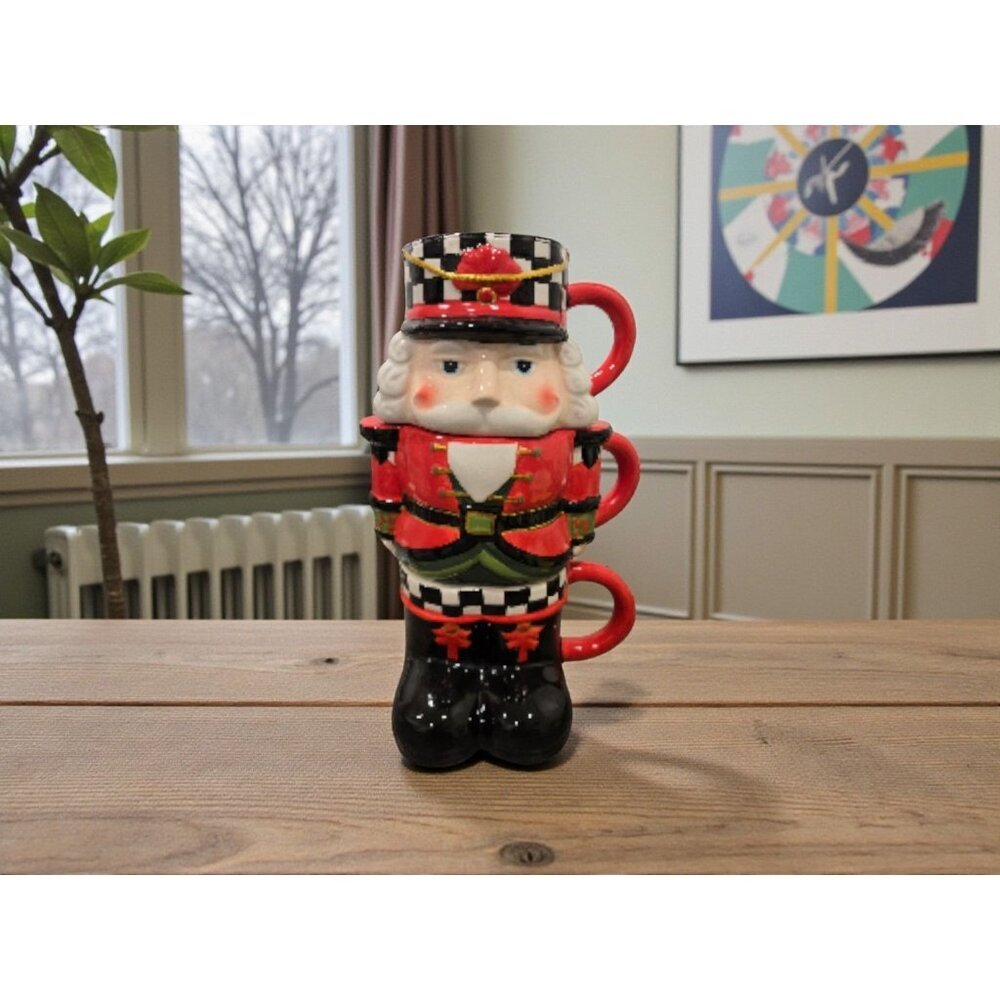 New Black & White Checkered Solider Christmas 3 Stacking Coffee Tea Mug Cup